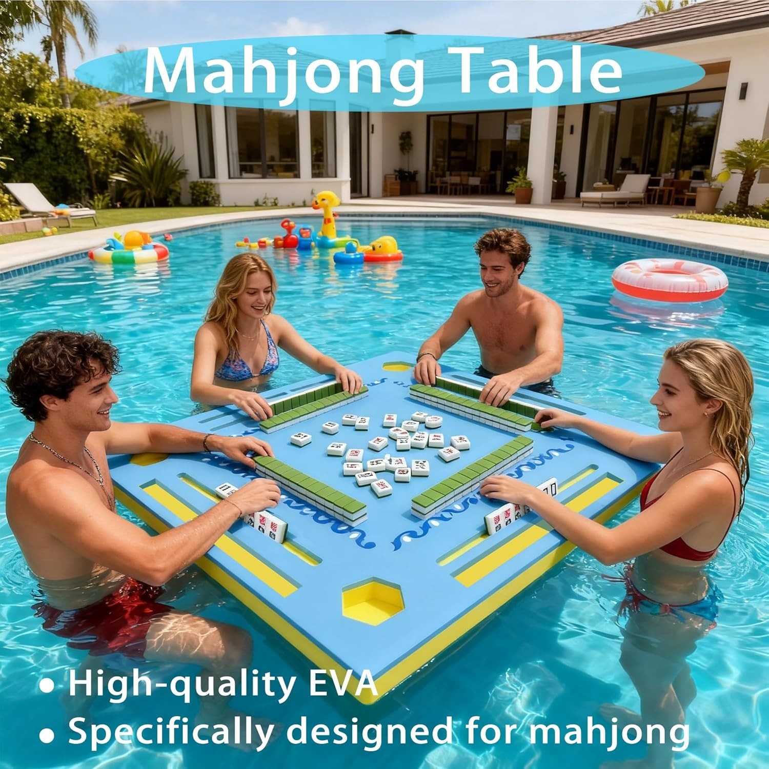 Floating Mahjong Table for Pool Water-Resistant Card and Game Tray