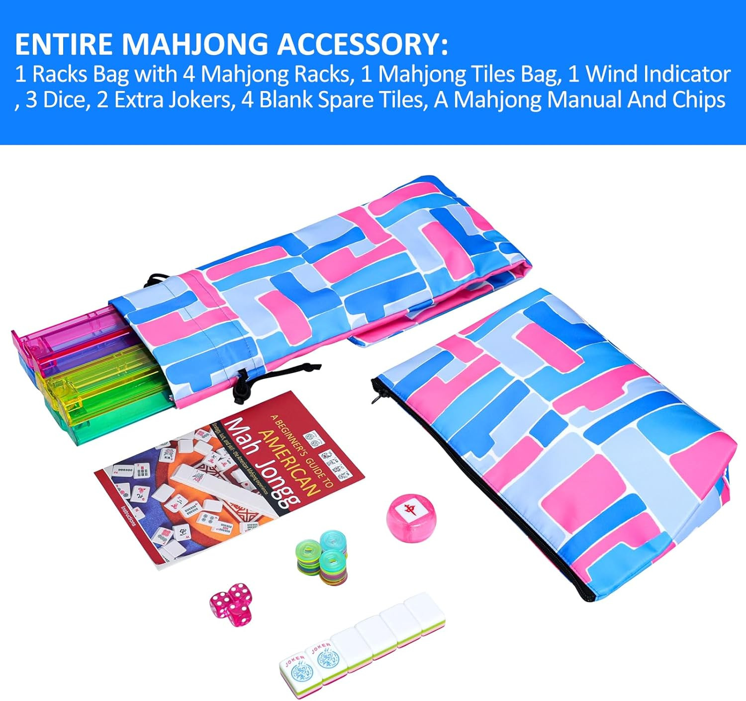 4 Layer Engraved American Mahjong Tile Set, 166 Acrylic Mahjong Tiles with Bags,
