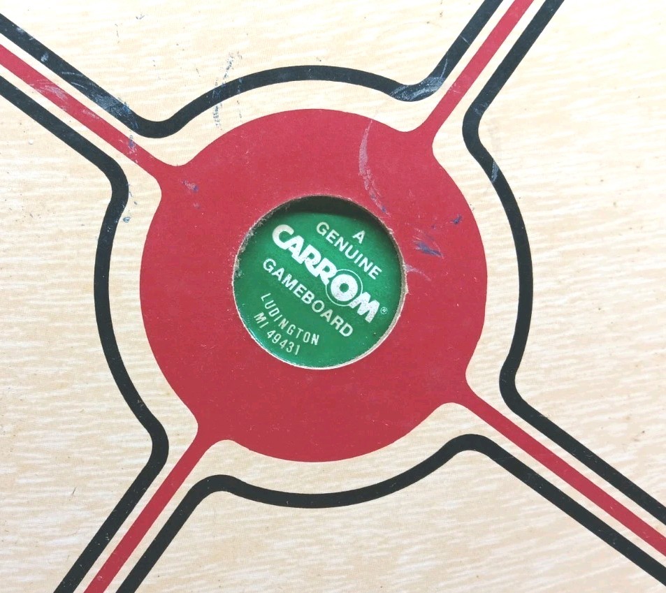 Vintage Carrom Double Sided Board With Pool Cues & Accessories