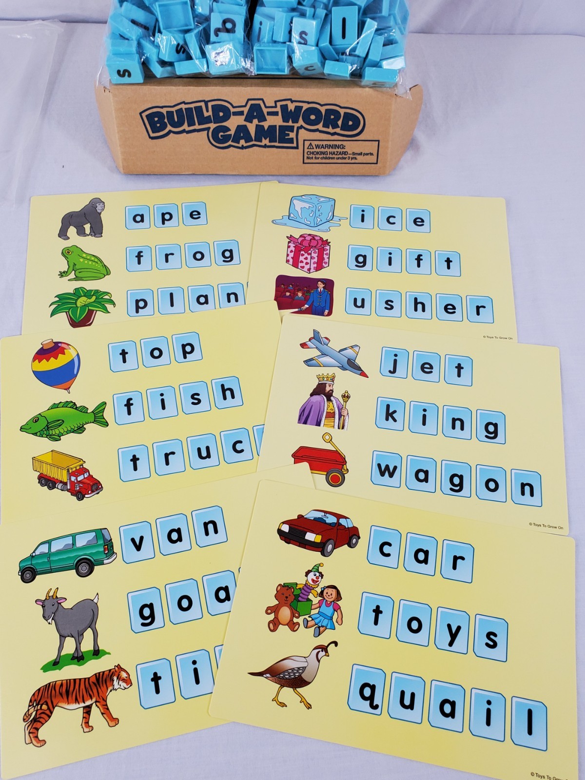 Build-A-Word Game Toys To Grow On #648 Word Cards & Blue Tiles Pre-Owned