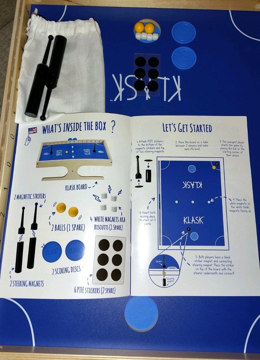 Klask Tabletop Board Game Magnetic Foosball Hockey Battle Denmark Ages 8+ NOB