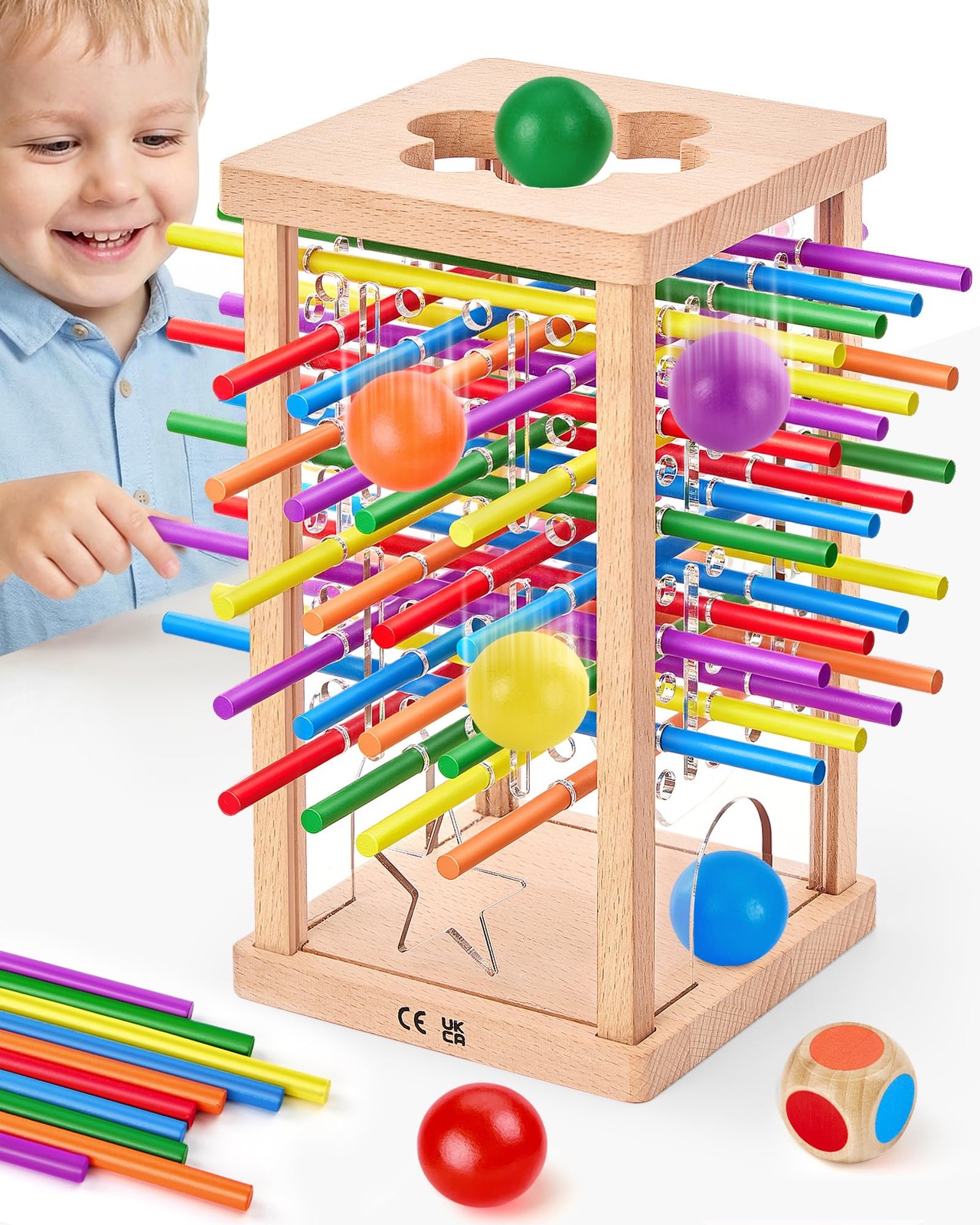 Montessori Wooden Board Game, 42 Colorful Sticks Board Games for Kids 4-6, Ma…
