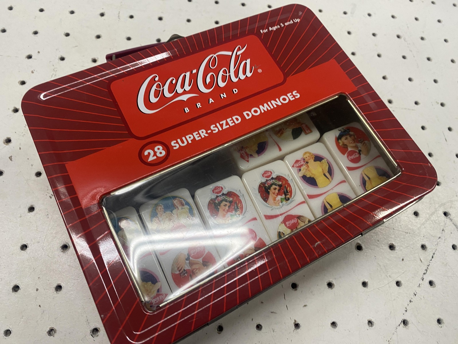 Vintage Coca-Cola 28 Super-Sized Dominoes Game Tin Complete Giant Tile Set Art