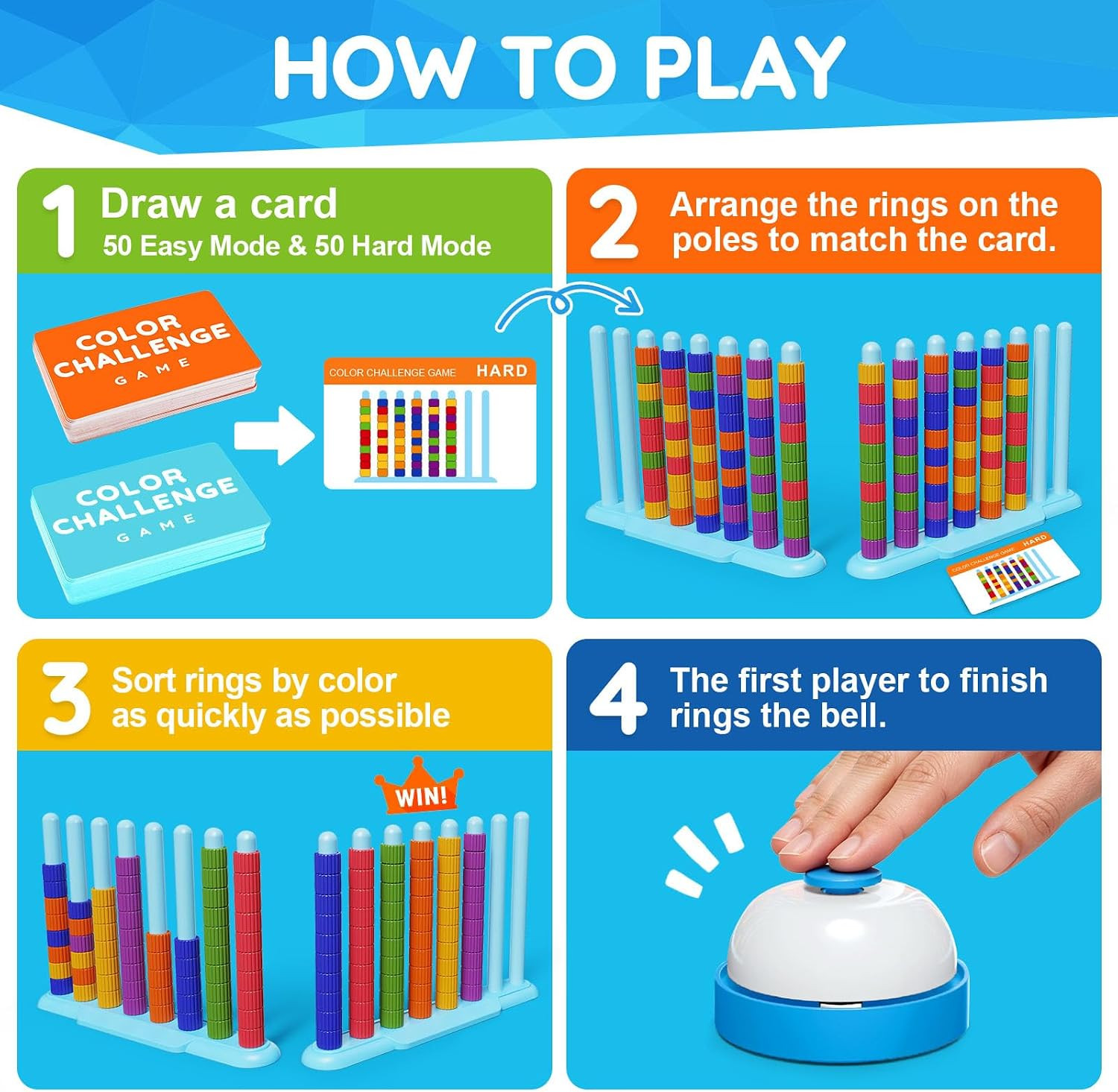 2 Pack Color Challenge Game – 2 Players Color Matching Puzzle Game, Fun Board Ga
