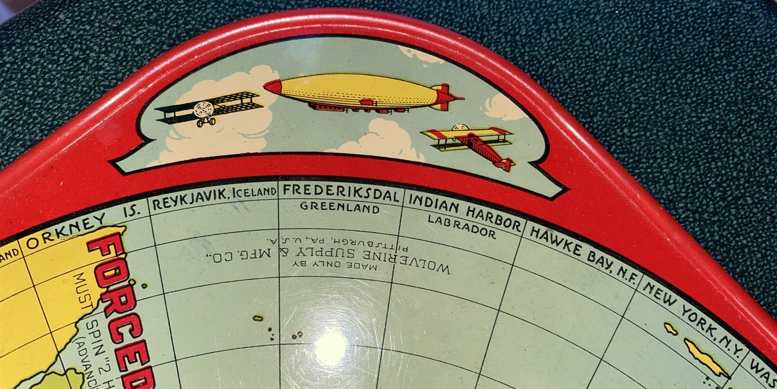 Antique Wolverine Round the World fliers metal lithographed board game in box!