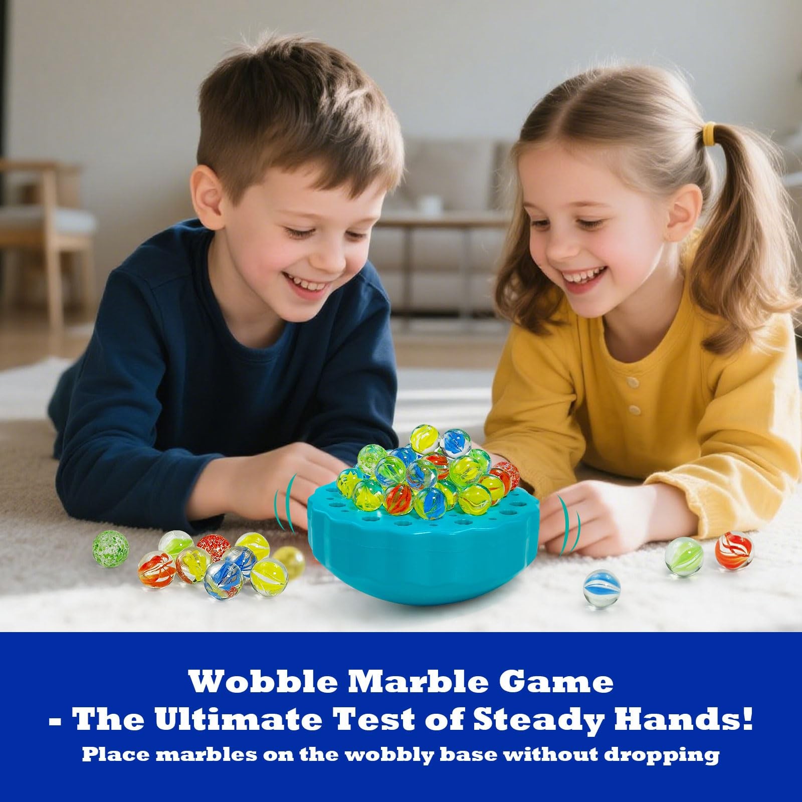 Ninigai Wobble Marble Game – Balance Stacking for Kids 6-12 Small, Blue