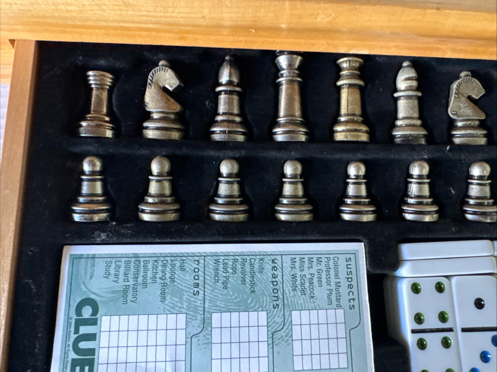 Deluxe Solid Wood Cabinet Monopoly + Clue + 6 Classic Games Chess Checkers Cards