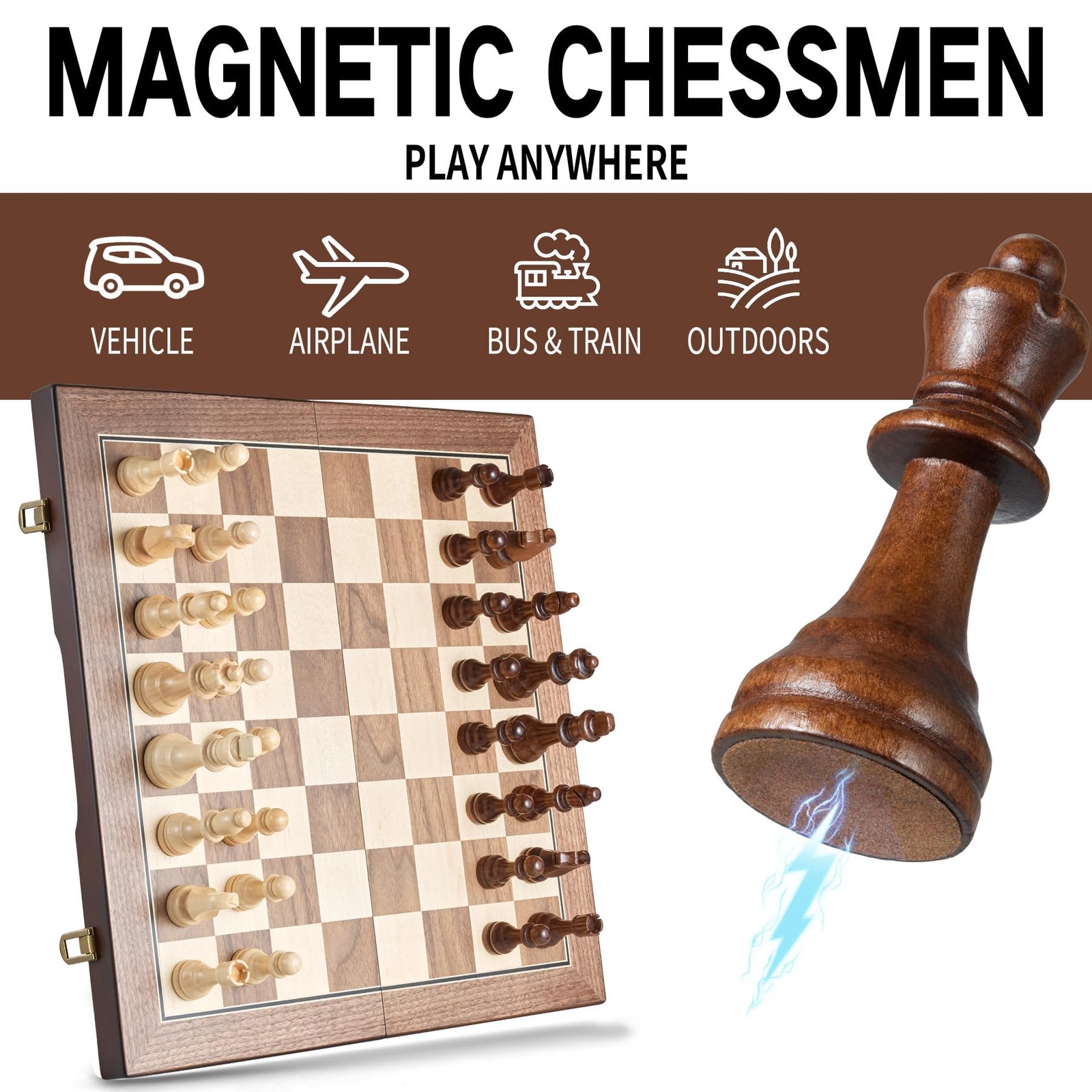 17” Magnetic Wooden Chess Set for Adults Kids – with Folding Board, Gift Pac…