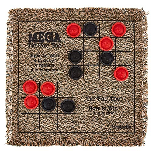 3-in-1 Mini Checkers Rug + Classic & Mega Tic Tac Toe – Portable 12×12 inches
