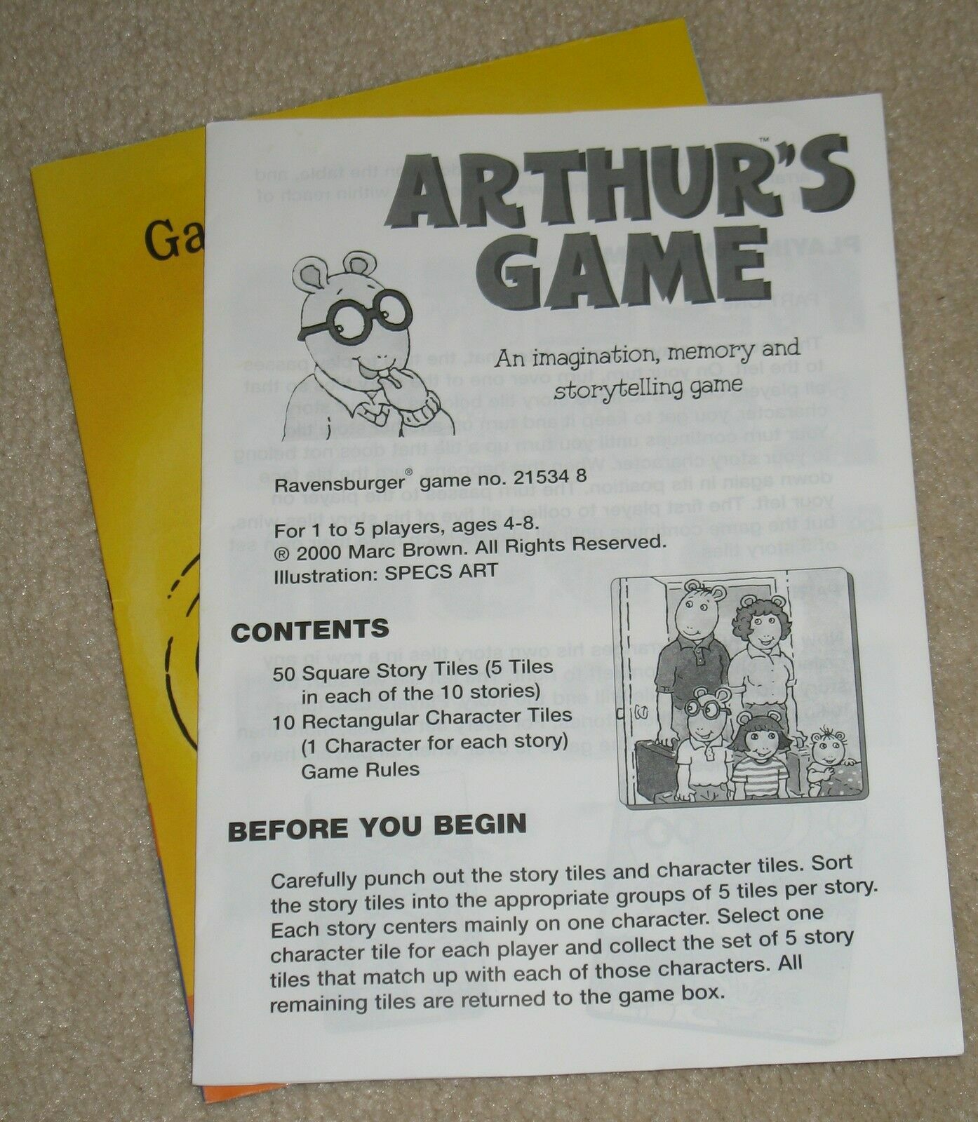 Ravensburger Marc Brown Arthur’s Game Memory and Storytelling Board COMPLETE
