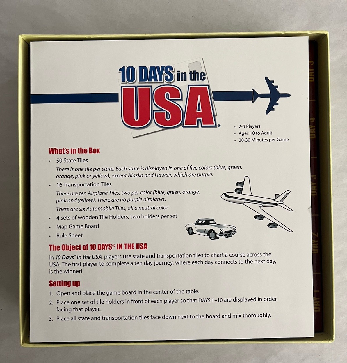 10 Days In The USA Board Game, Complete “Out Of The Box” Publishing 2004 -VG/FS