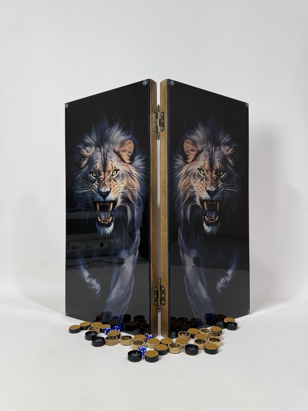 Lion Backgammon Set with Tempered Glass – Handmade Wooden Royal Board Game