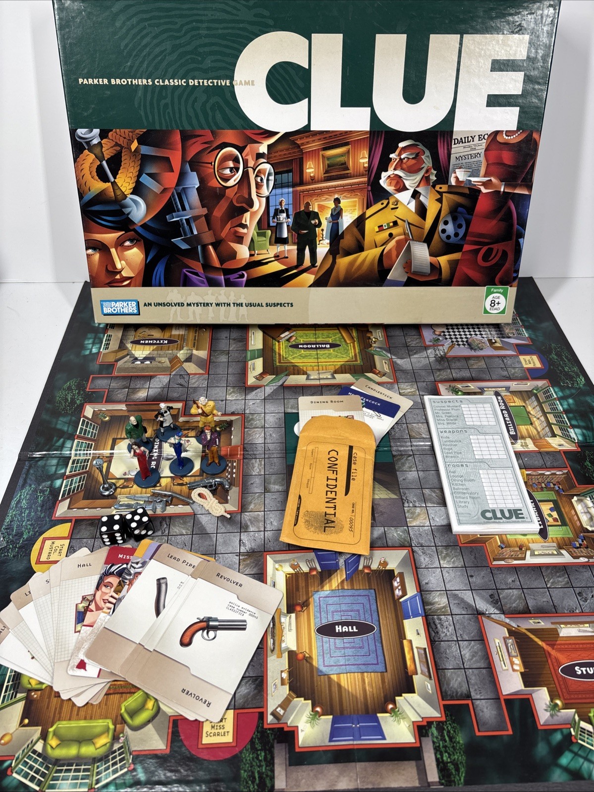 Clue COMPLETE Parker Brothers 2005 Classic Detective Board Game Mystery