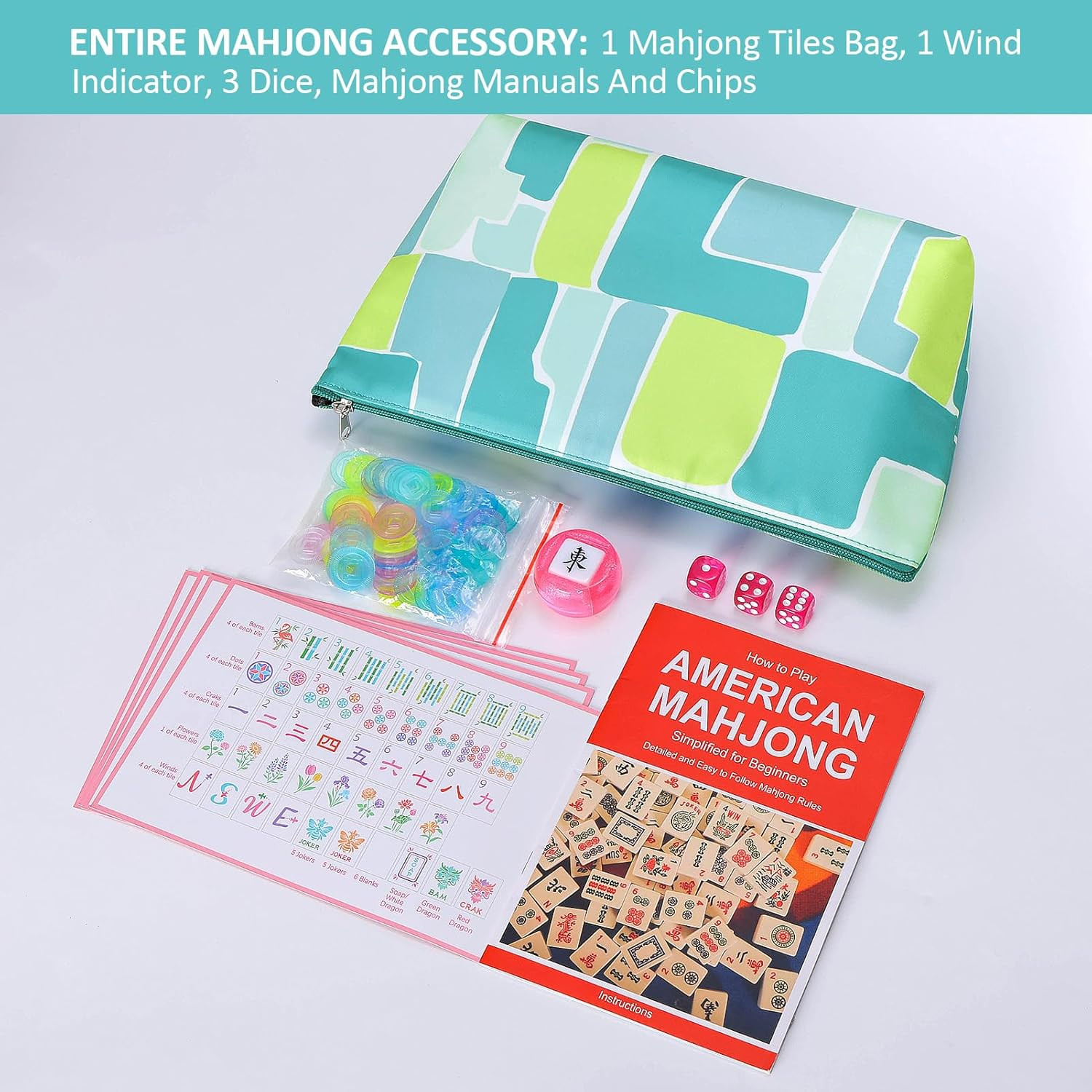 American Mahjong Tile Set, 160 Engraved Tiles with Mah-jongg Accessories and Til