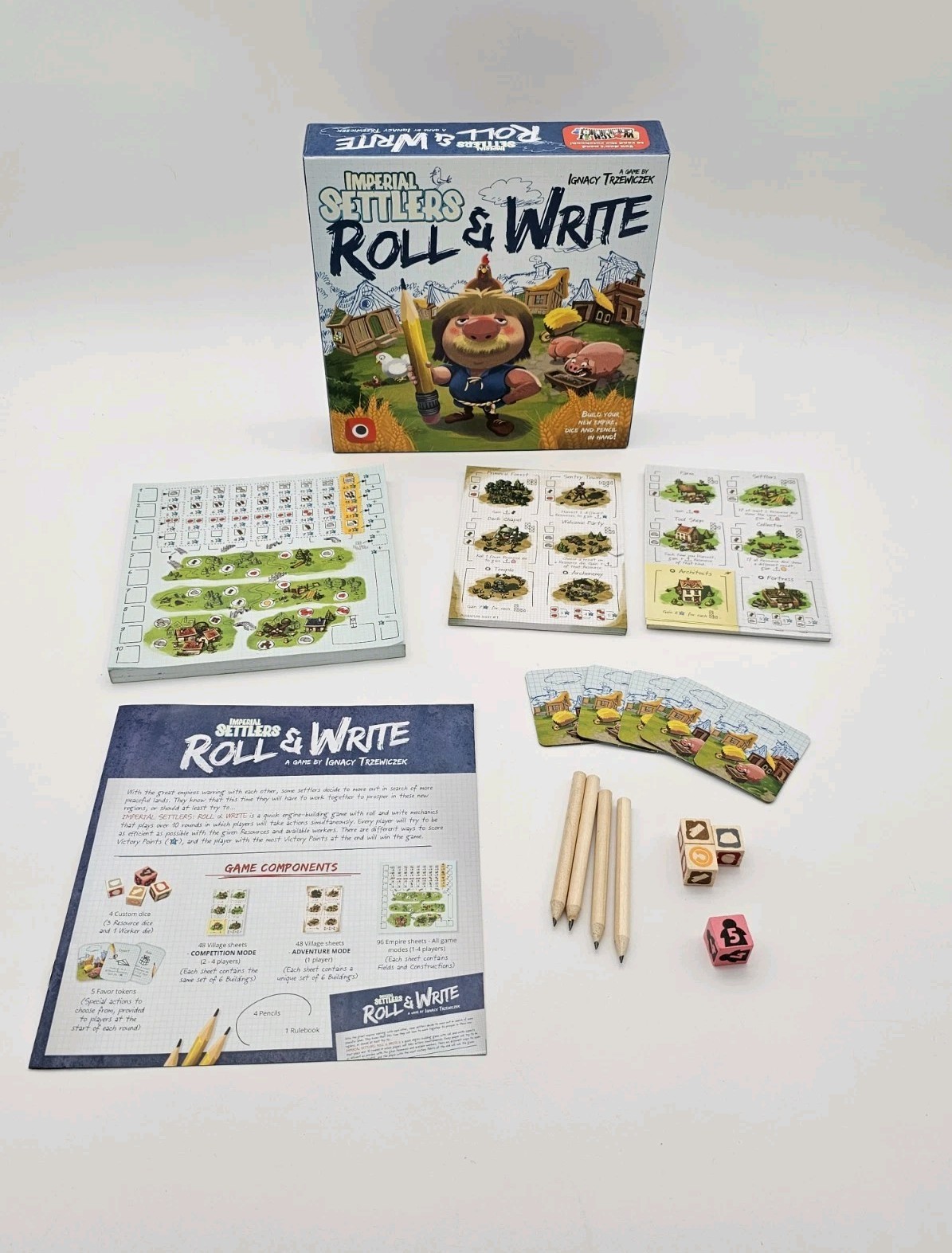 Imperial Settlers Roll & Write board game Build Your New Empire Ignacy Trzwiczek
