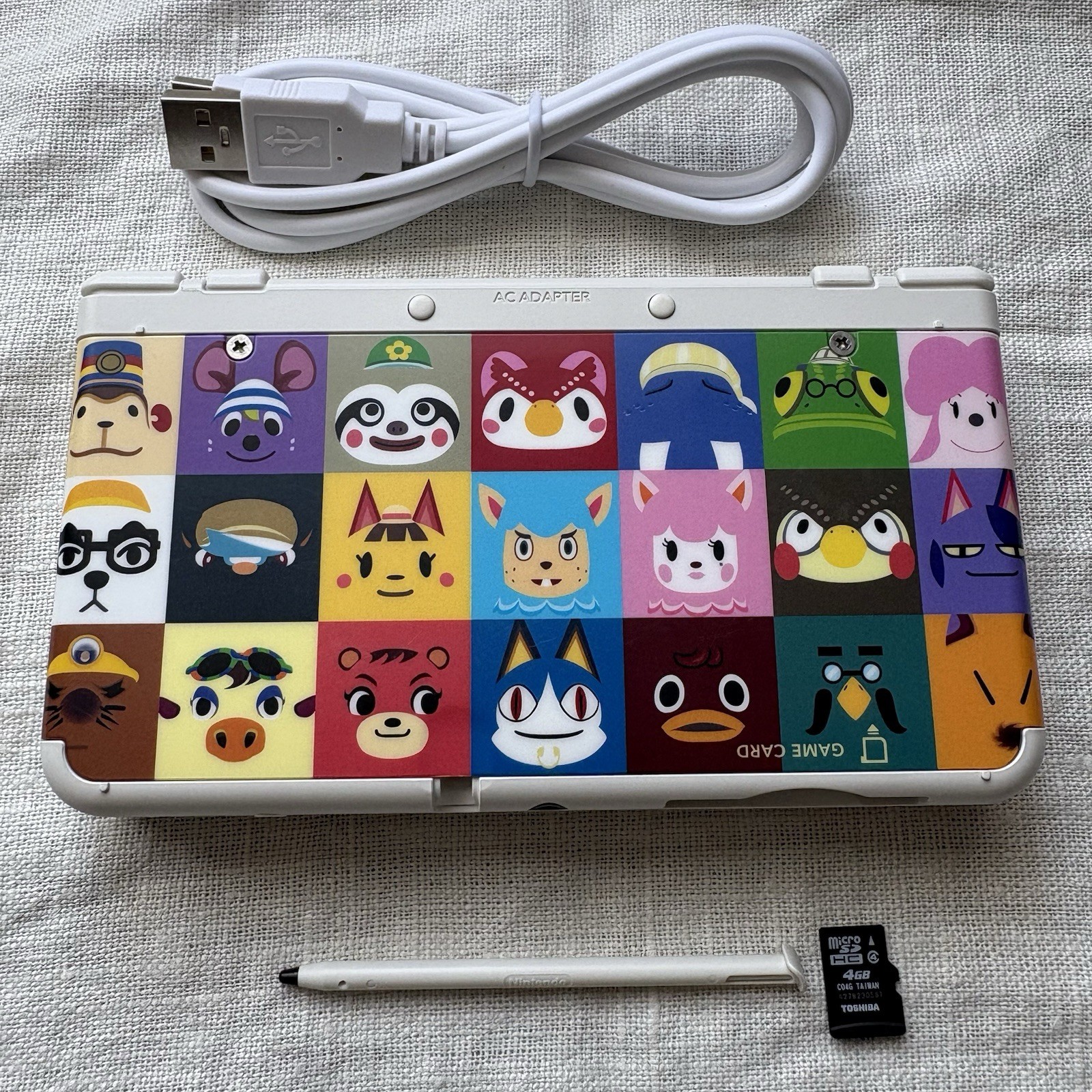 Nintendo new 3DS Animal Crossing Kisekae Plate touch pen 4GB SD card USB Ued JP