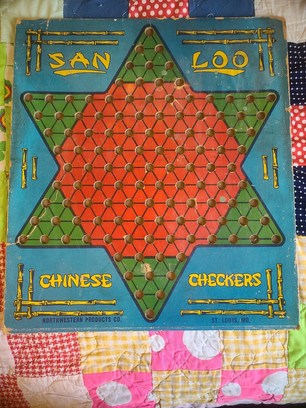 1940s San Loo Chinese Checkers Board Fiberboard Cardboard Reversible Vintage