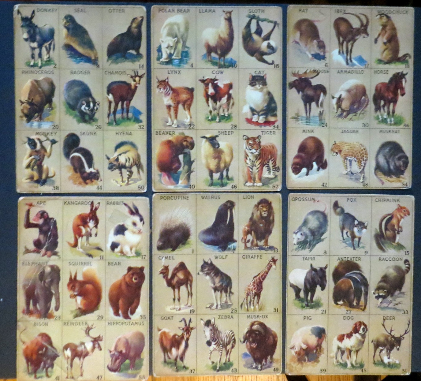 1932 Vintage Animal Lotto Samuel Gabriel & Sons , NY 6 Boards Only