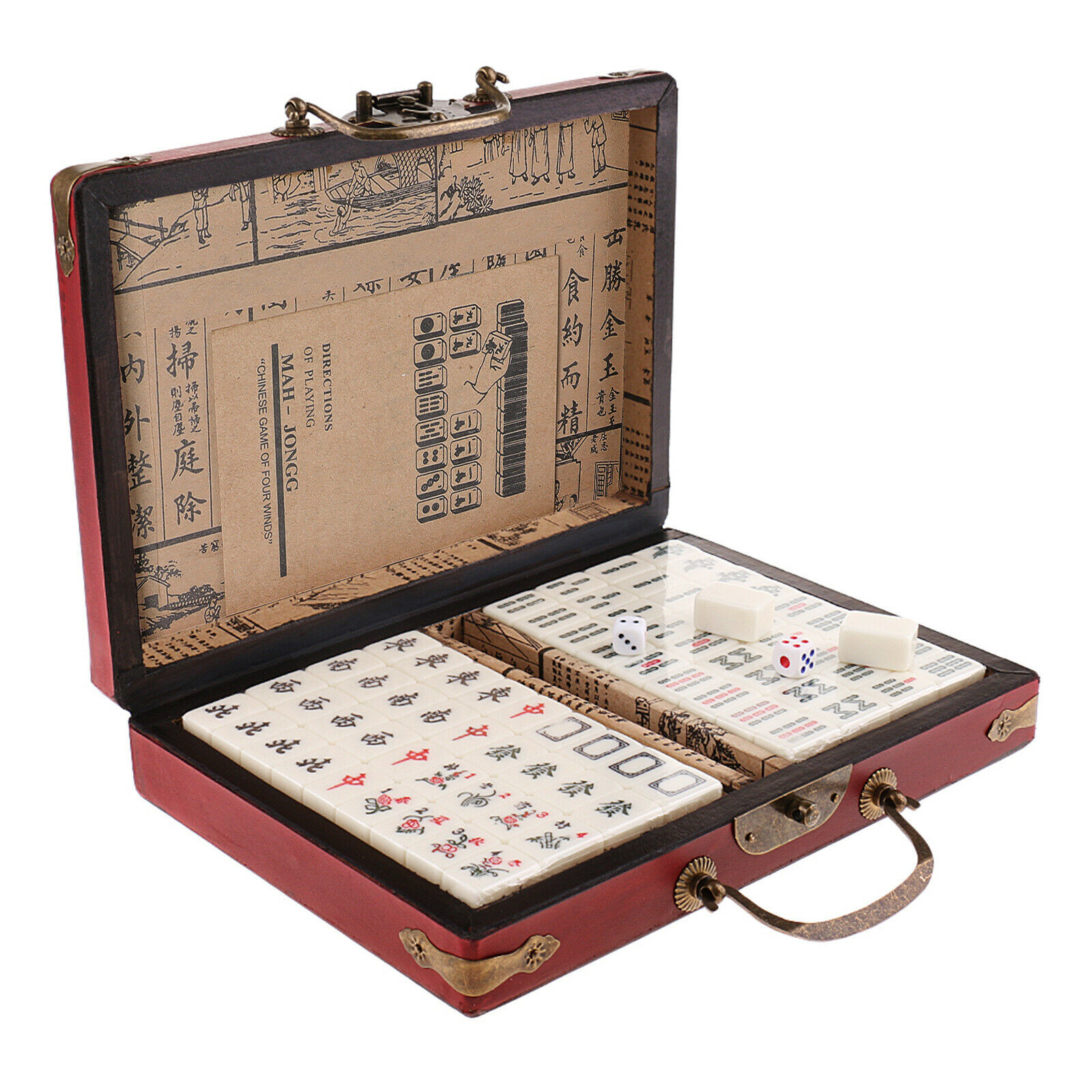 Mah-Jong Game Set w/ Case Box Vintage Chinese Mahjong Set Traditional 144 Tiles