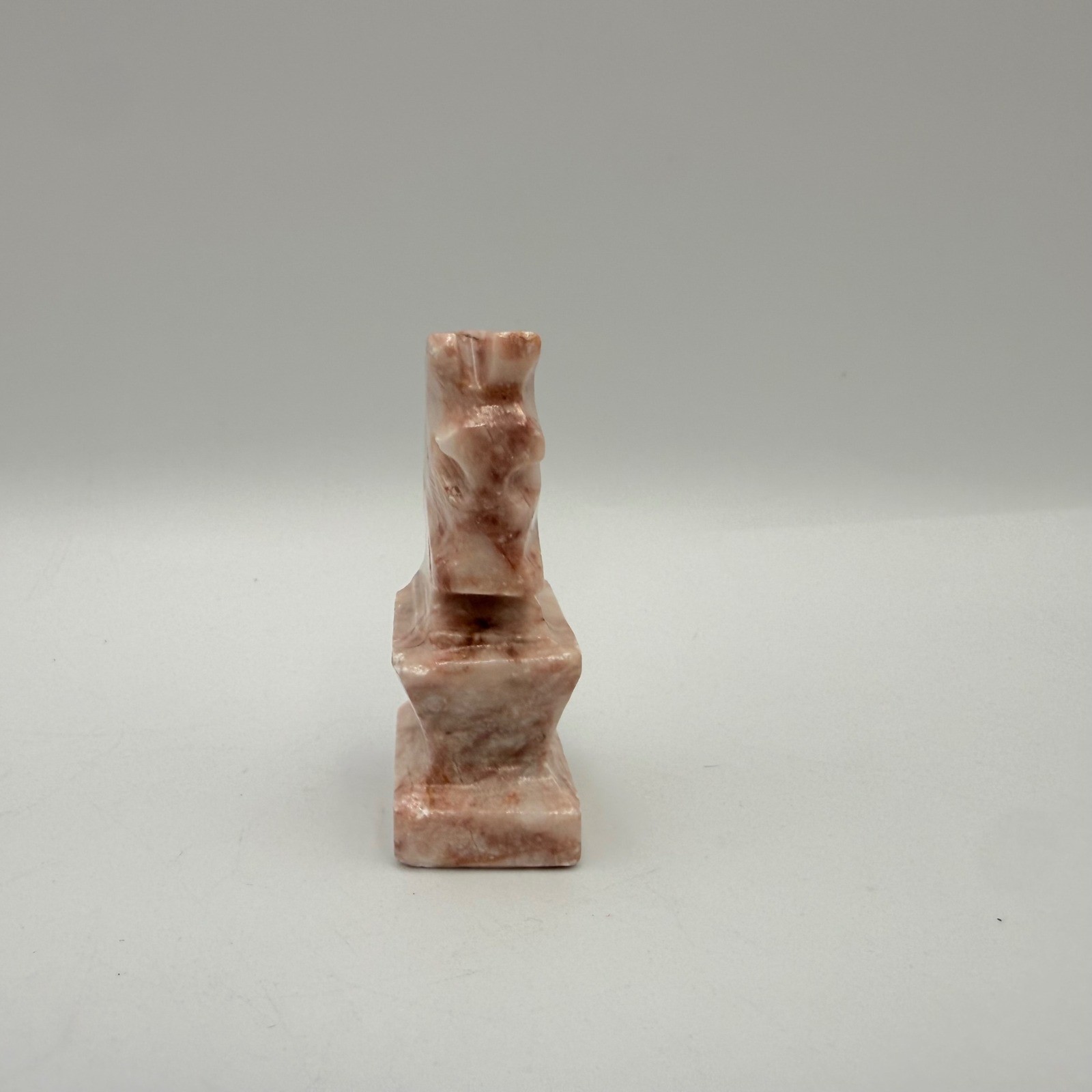 Vintage Pink Soapstone Knight Chess Piece Hand Carved Marbled Stone Figurine