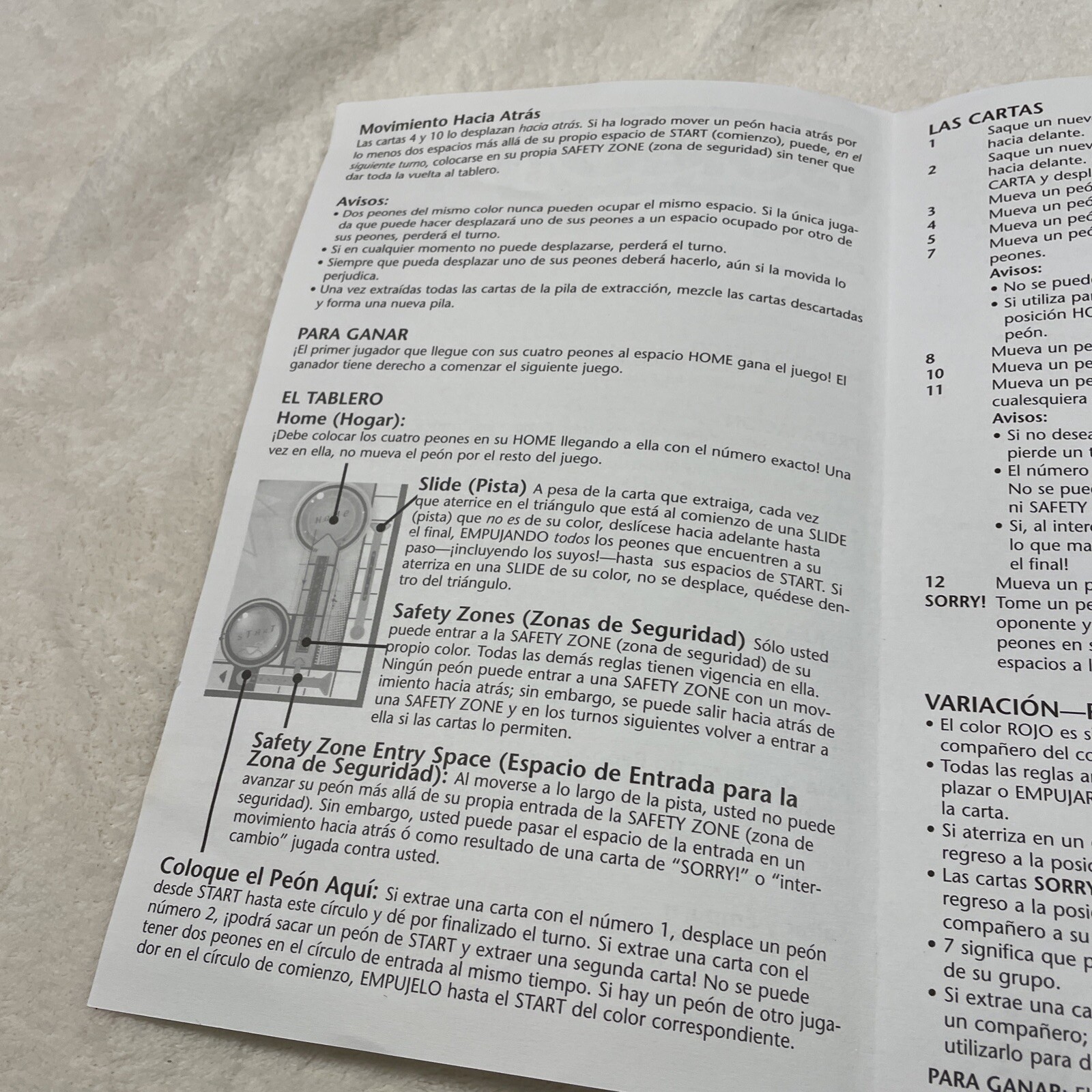 2005 Spanish Board Game Instruction Manual Replacement Part Only Hasbro