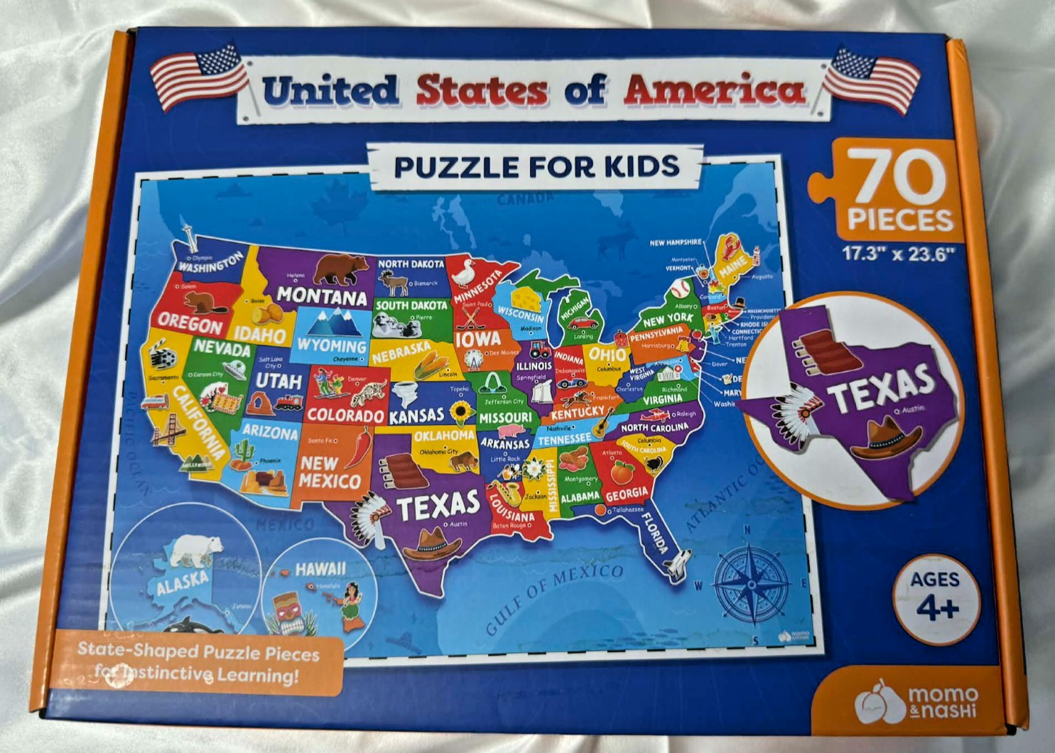 United States Puzzle for Kids 70 Piece State Shaped Puzzle Pieces 17.3″X23.6″