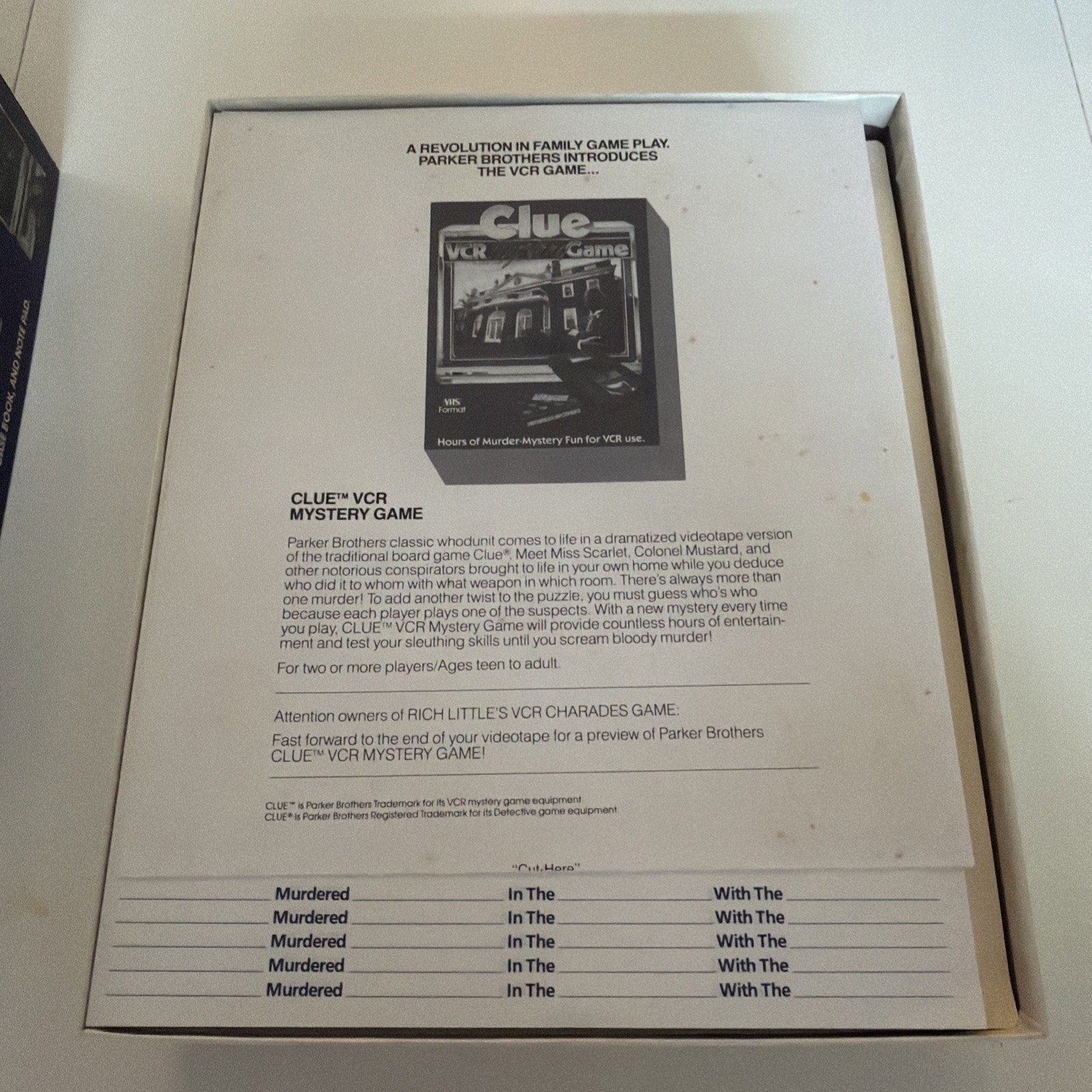 Vintage Clue VCR Mystery Game Parker Brothers 1985 Complete VHS & Cards Sealed