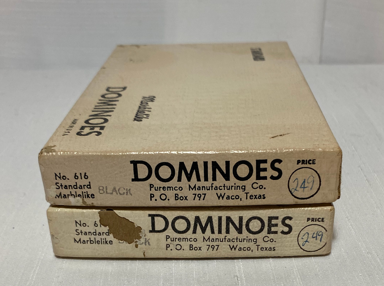 Vintage Puremco Marblelike Black Standard Dominoes No. 616 with Boxes – Lot of 2