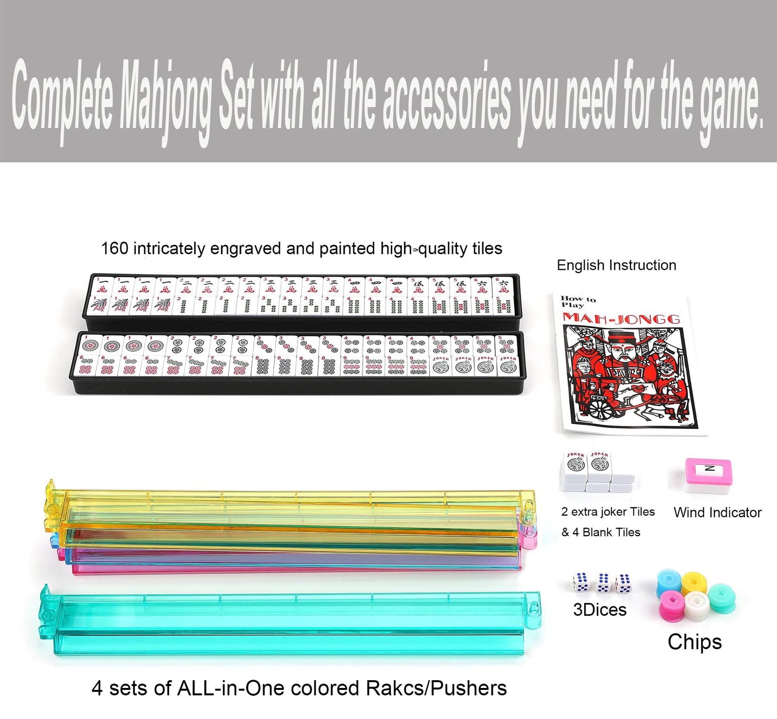 American Mahjong Game Set – Red (Burgundy) Quilted Soft Bag – 166 White Engra…