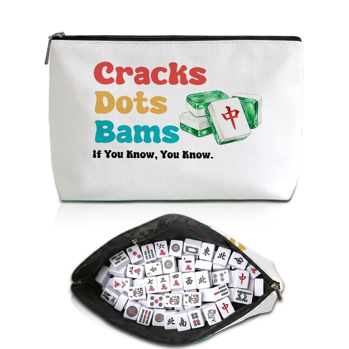 Blue Leaves Cracks Dots Bams Empty Mahjong Tile Bag and Makeup Bag Organizer …