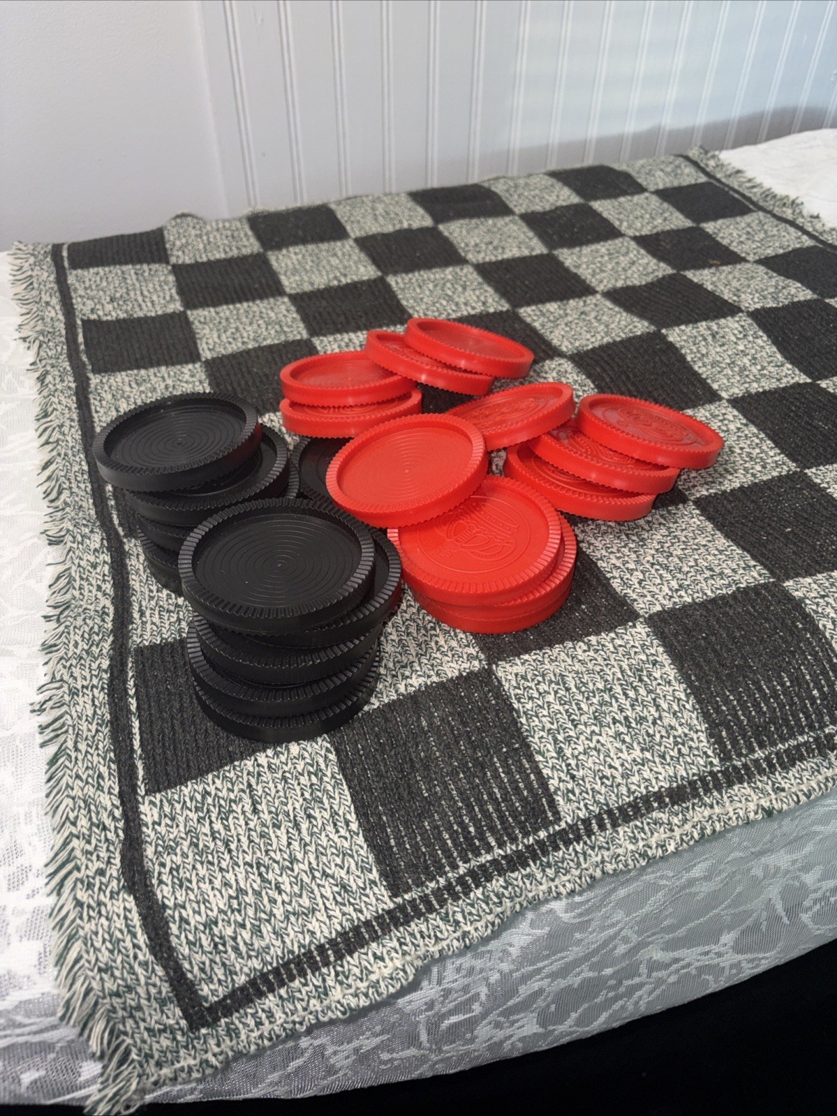 Giant 3-in-1 Checkers & Mega Tic Tac Toe 26″ Reversible Rug Board Game