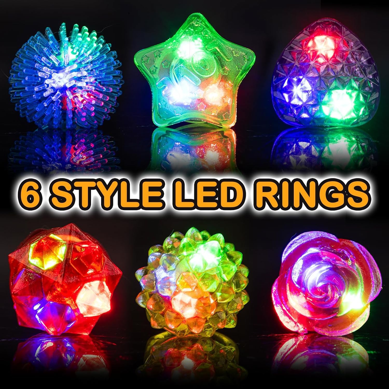 Glow Rings Multicolor Pack of 200 Led Bulk Party Supplies6 Light Kids Adults
