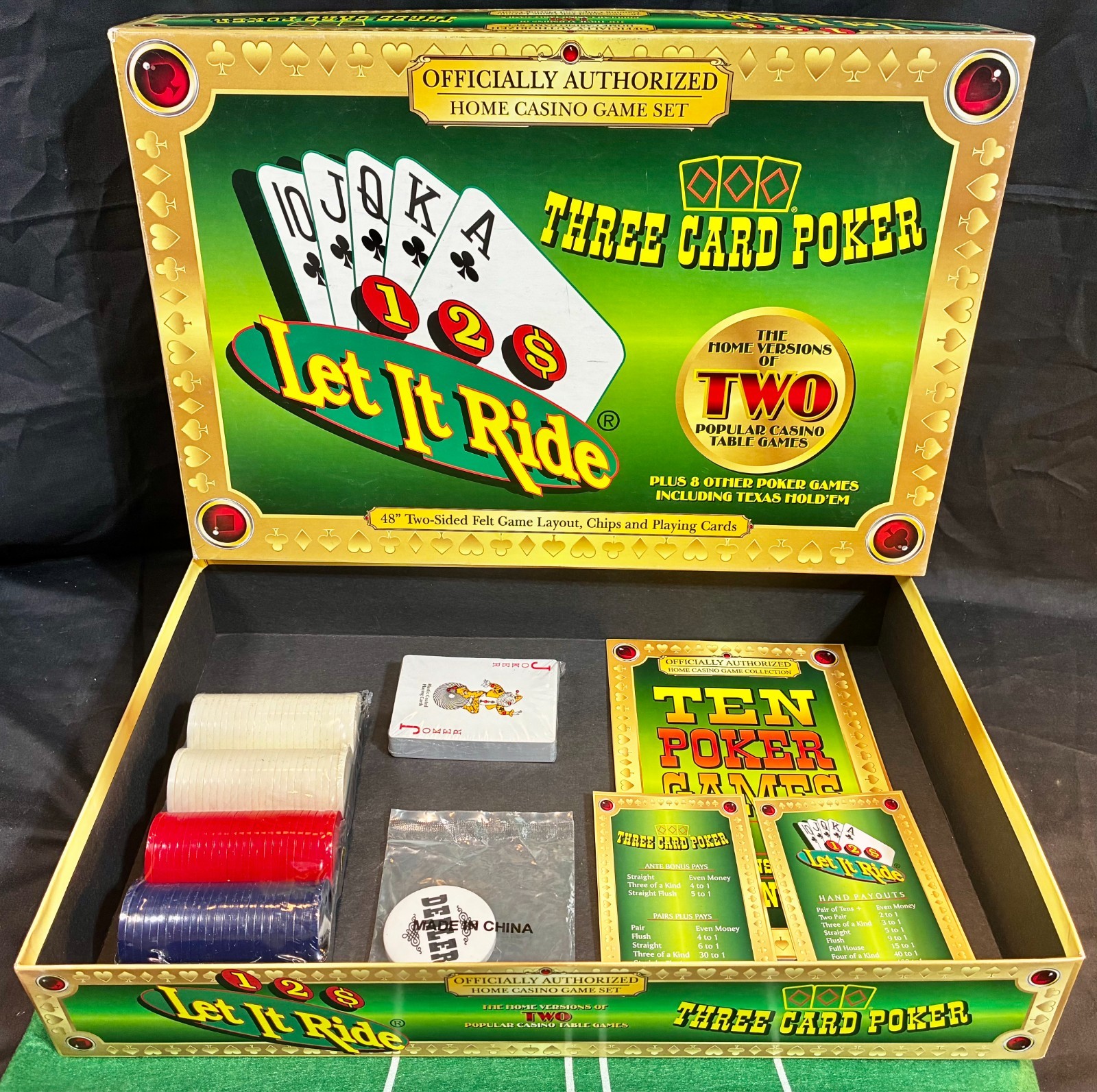LET IT RIDE & THREE CARD POKER 48″ by 28″ 2-Sided Felt Casino Game SEALED UNUSED