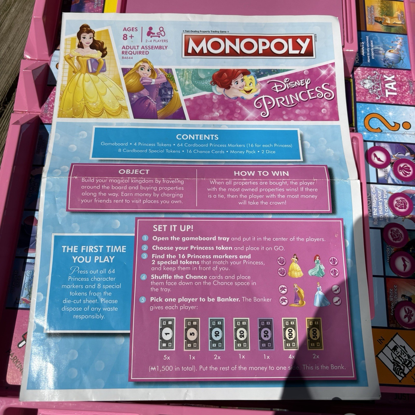 Hasbro Monopoly: Disney Princess Board Game w/ Open & Play Game Case Open Box