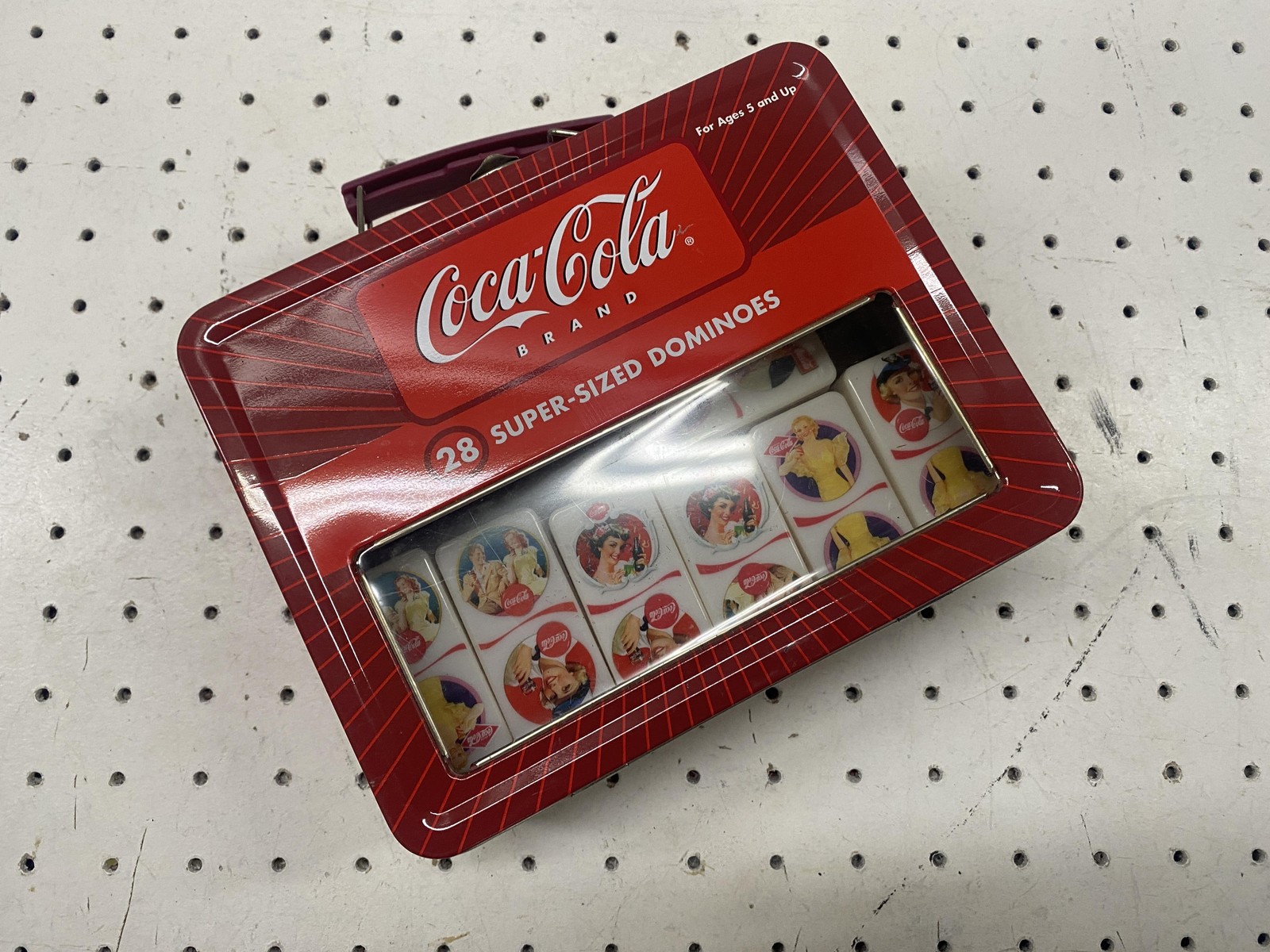 Vintage Coca-Cola 28 Super-Sized Dominoes Game Tin Complete Giant Tile Set Art