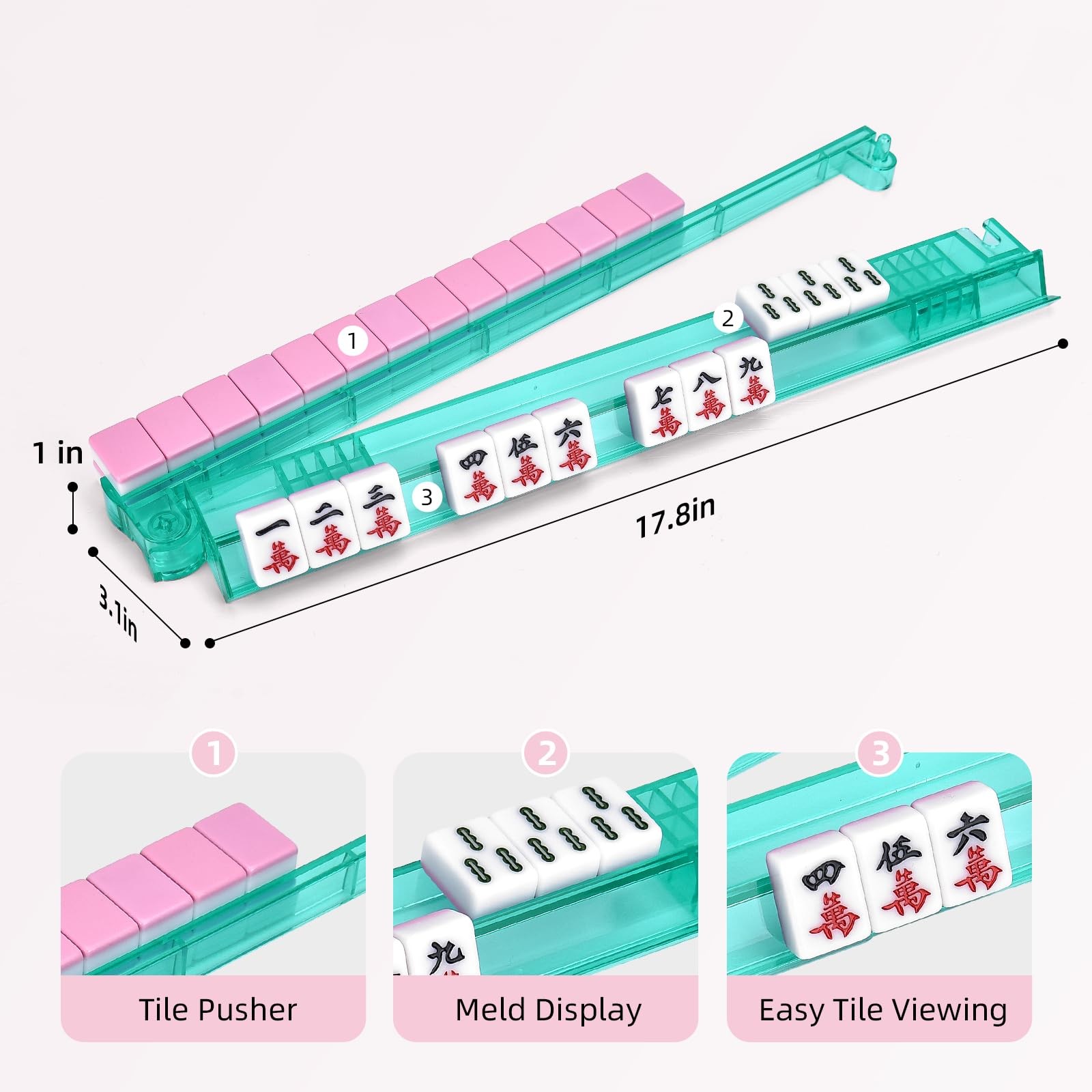 Non-Slip Mahjong Racks with Pushers, 4-Pack Clear Acrylic Racks, American Mah…
