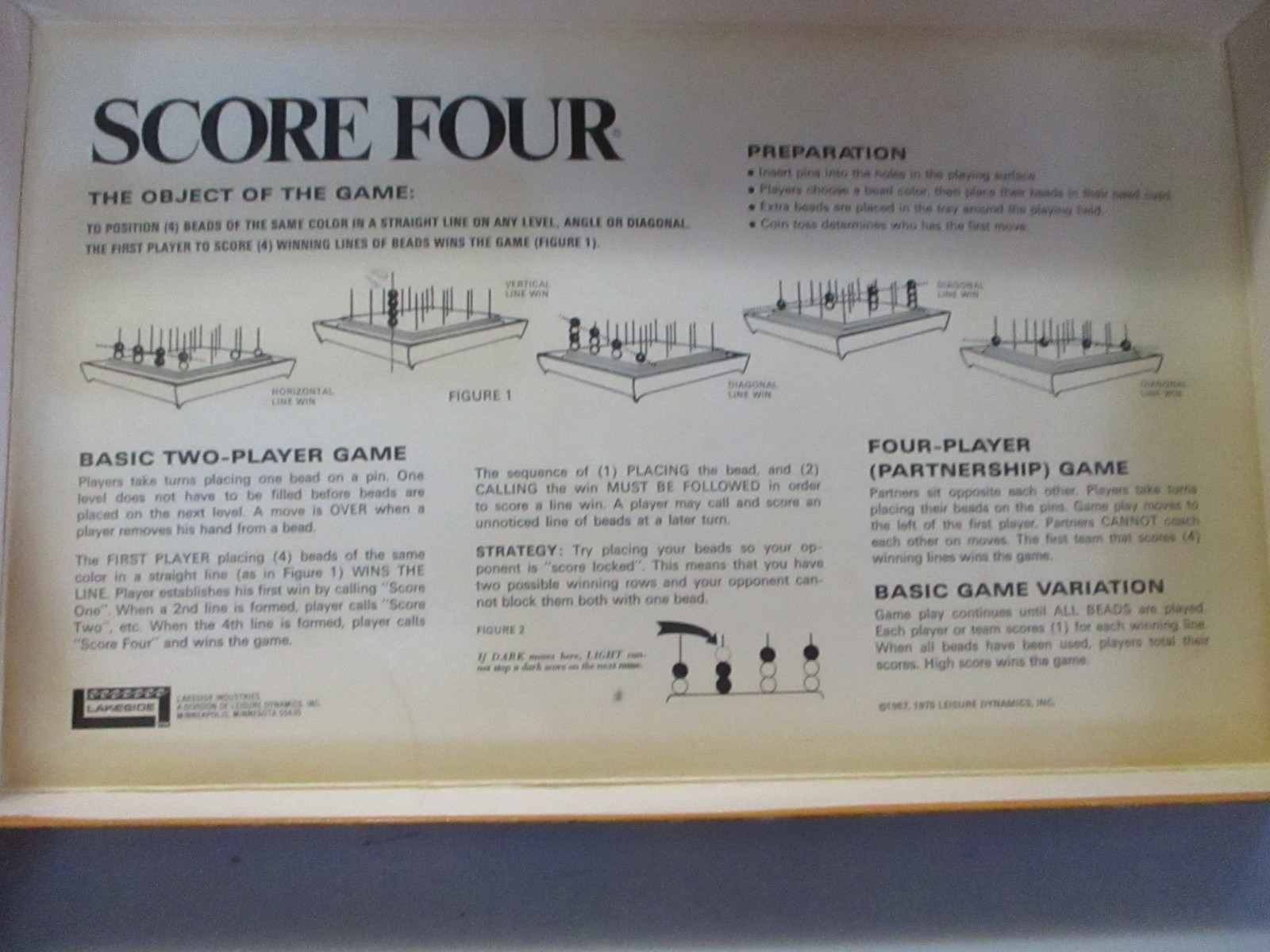 Score Four Game No 8325 by Lakeside Industries 1967 – 1975 In Box – As Seen