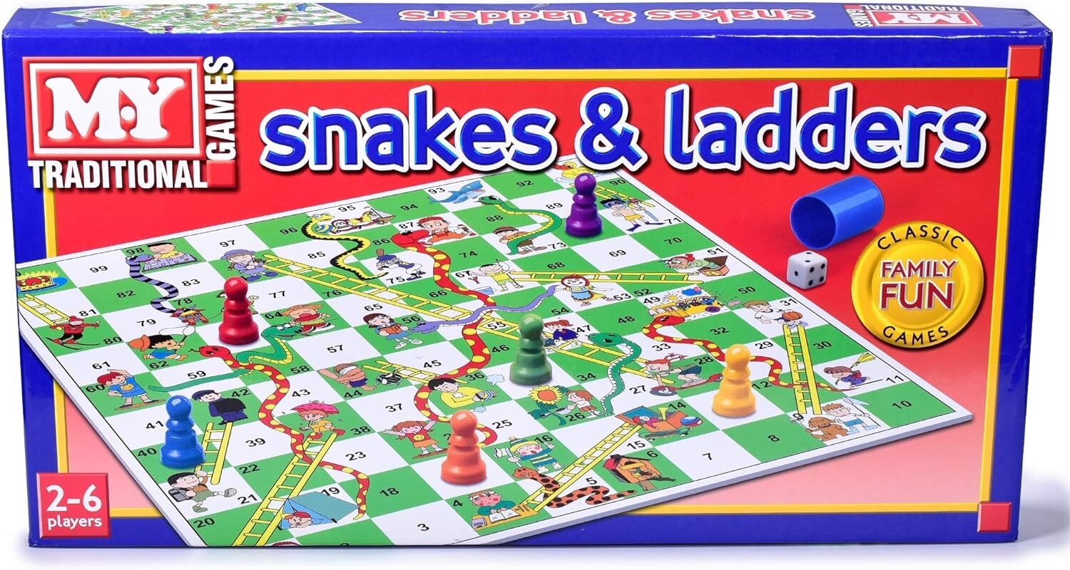 Traditional Snakes & Ladders Game – Foldable Board for 2-6 Players, Ages 3+