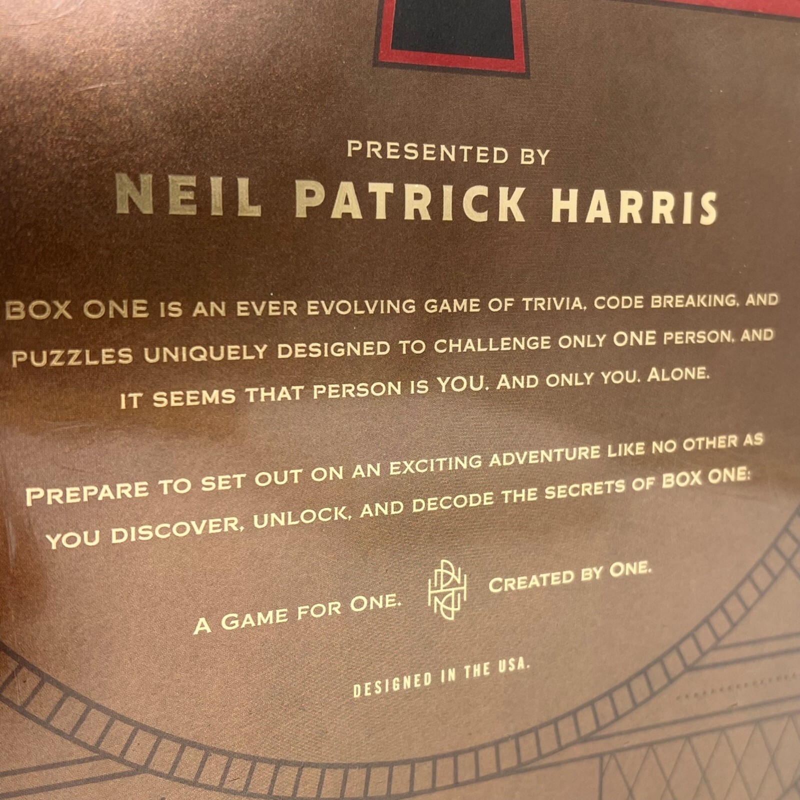 Box One Trivia Puzzle & Codes Game Unique Adventure Theory 2 Neil Patrick Harris