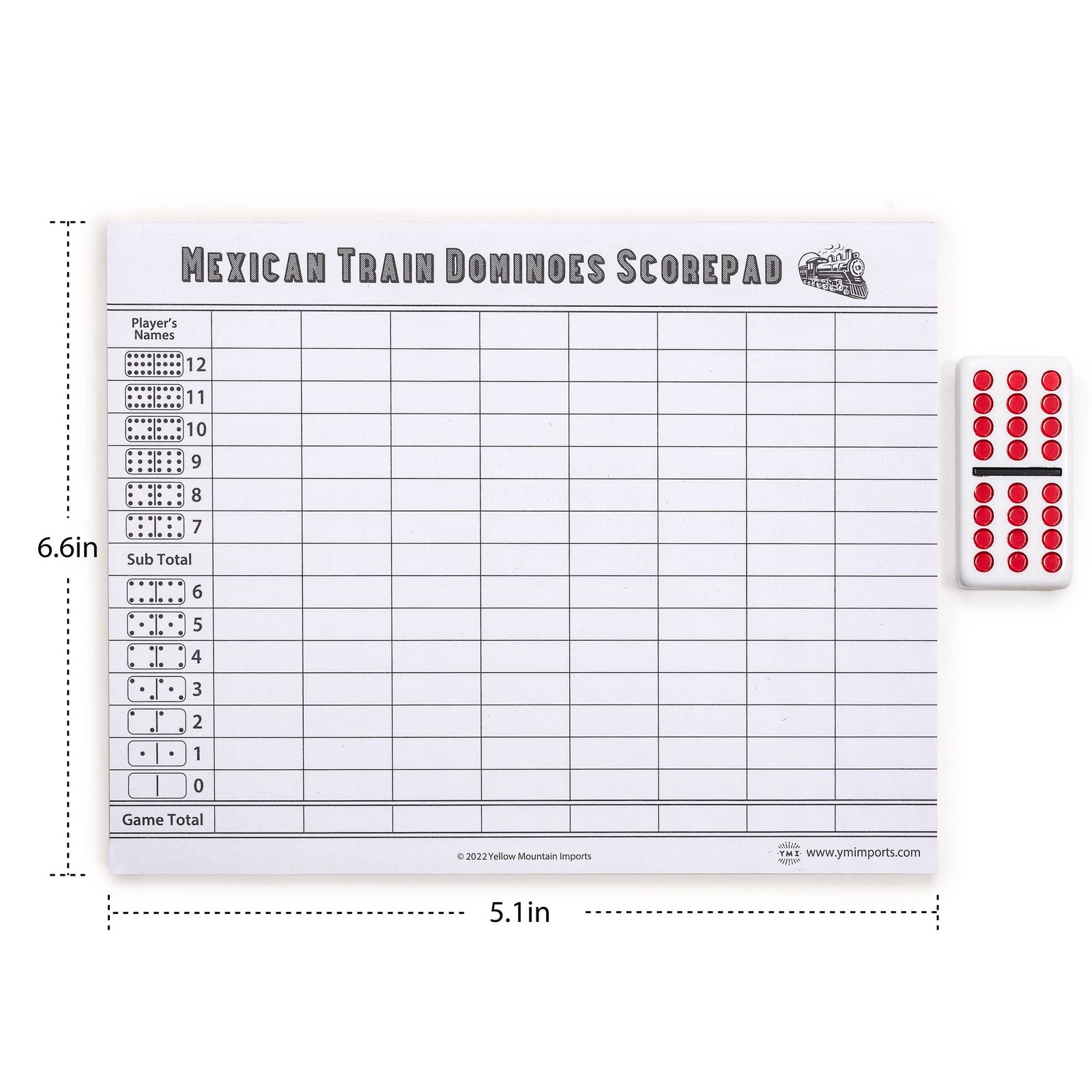 Yellow Mountain Imports Mexican Train Dominoes Scorepad – 50 Sheets