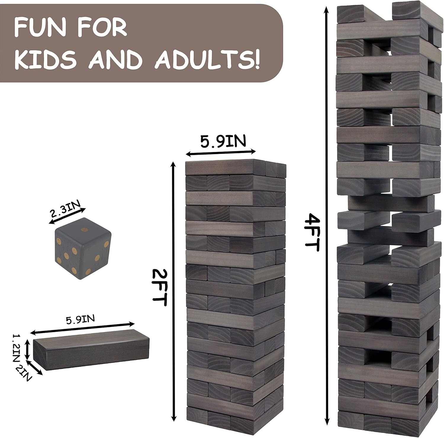 Juego de 54 bloques de torre gigantes de madera apilables de color negro US NEW