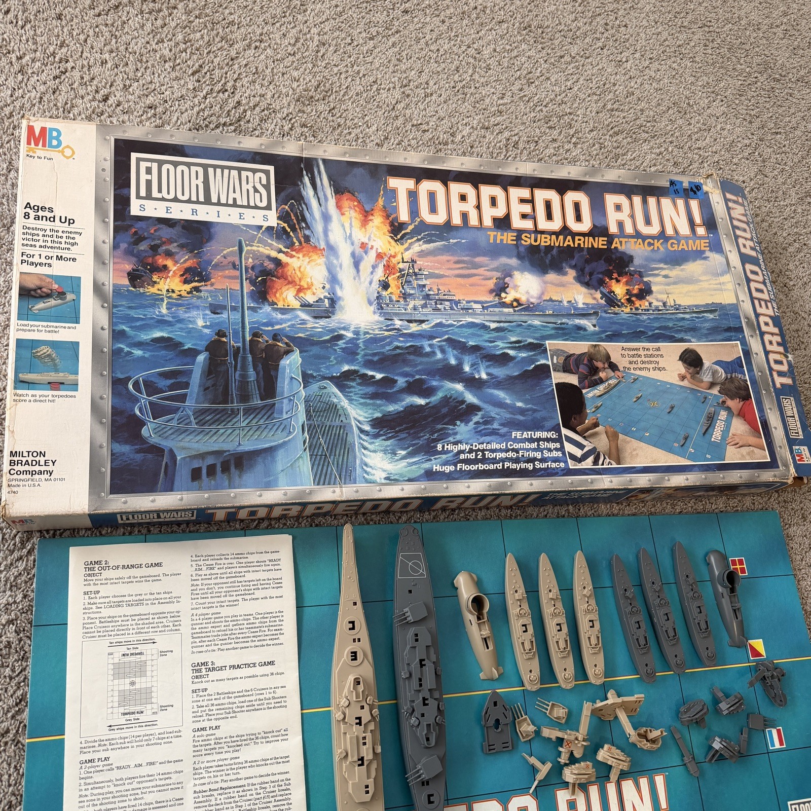 Vintage 1986 Torpedo Run! by Milton Bradley Floor Wars Board Game Near Complete