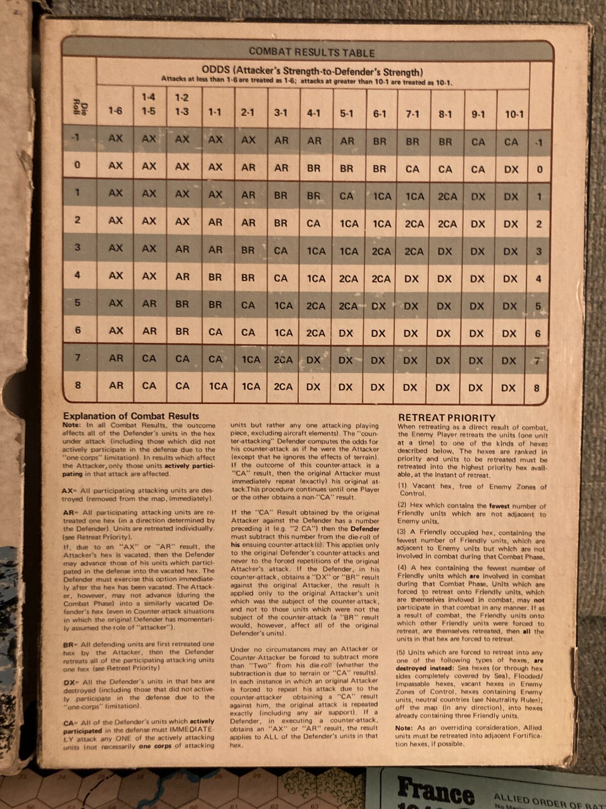 ORIG 1972 FRANCE, 1940 AVALON HILL BOARD GAME 840 APPEARS COMPLETE~GERMAN BLITZ