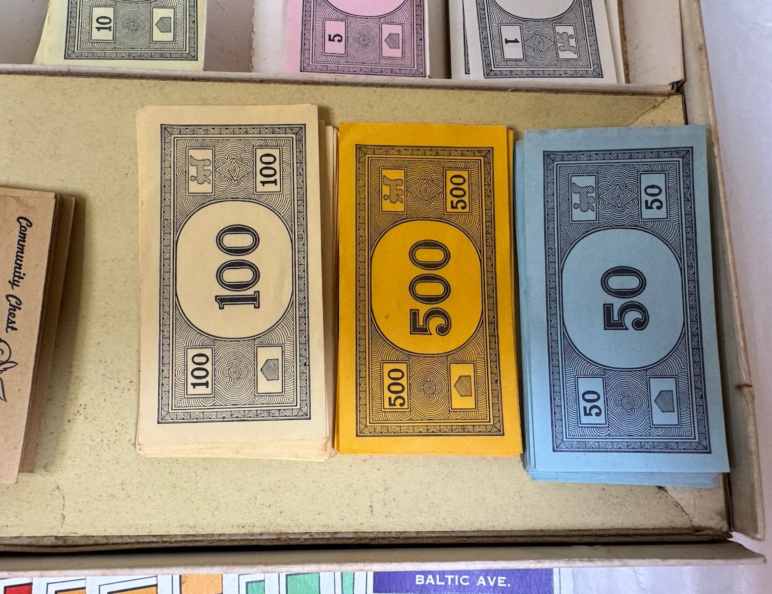 Vintage 1954 Monopoly Game Yellow Box Wooden Tokens Incomplete. See Description.