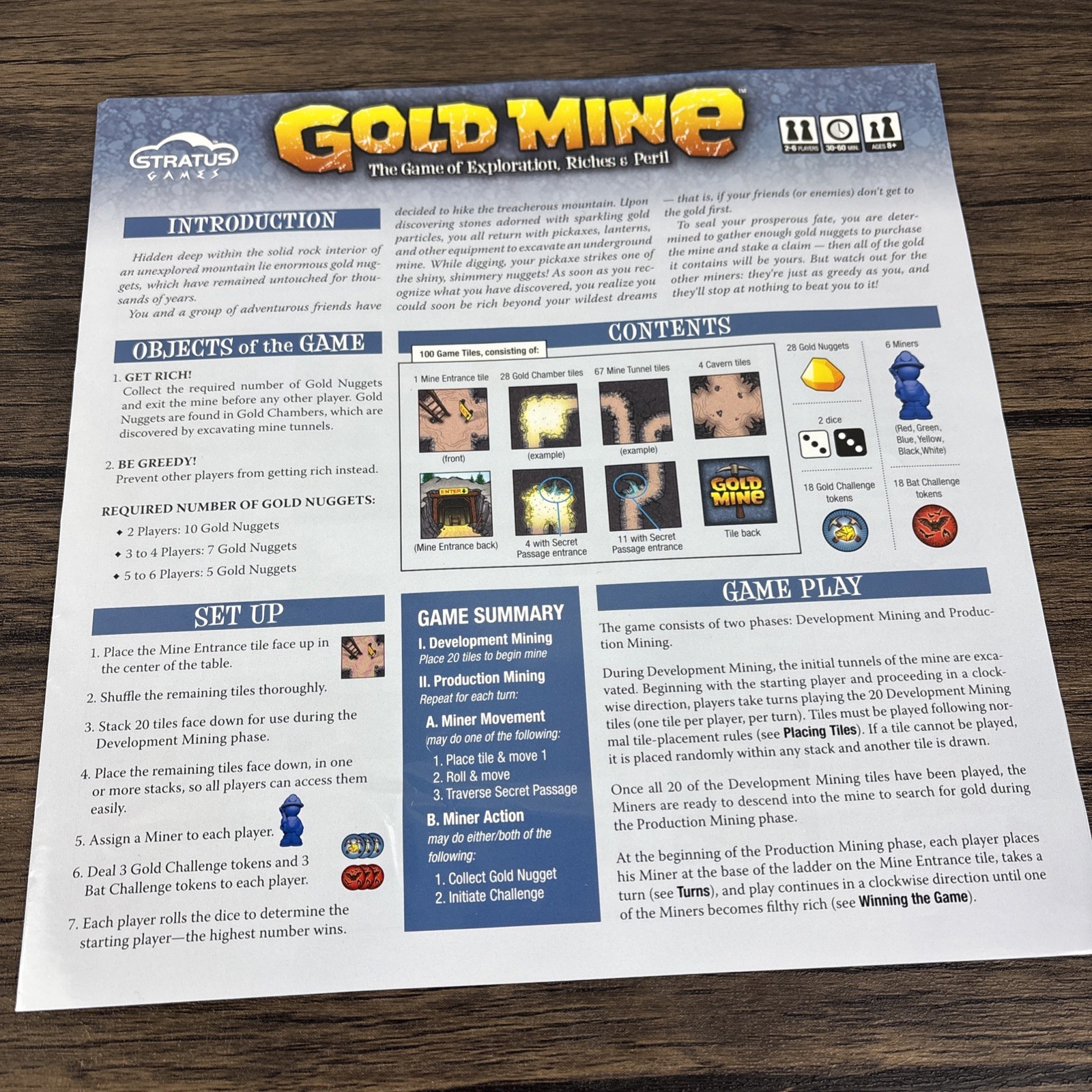Gold Mine Board Game 2010 Stratus Games 100% Complete Miner Strategy Exploration