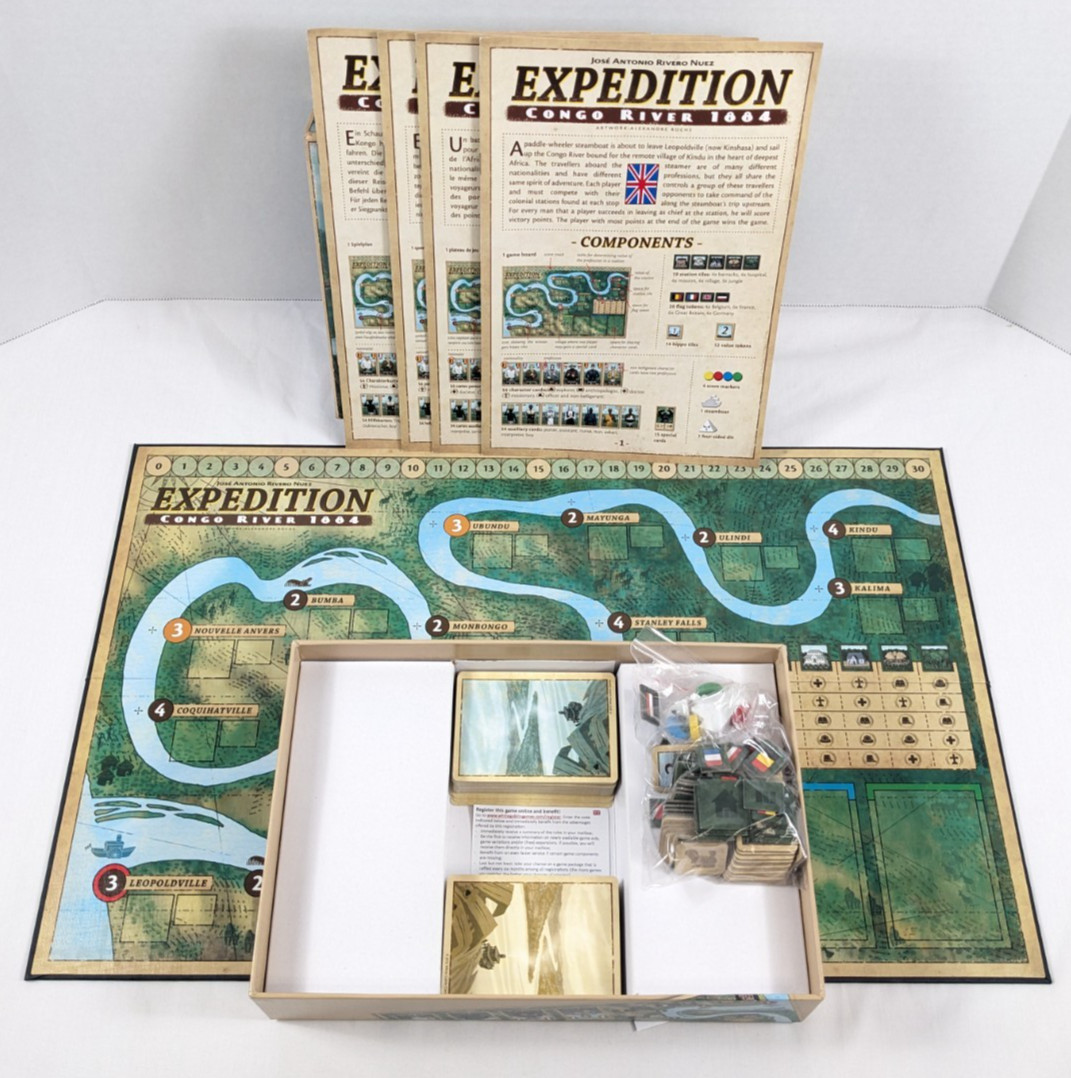 EXPEDITION CONGO RIVER 1884 Board Game Used COMPLETE White Goblin Games 2012 OOP