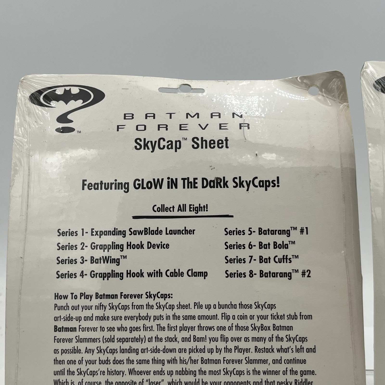 Vintage 1995 Batman Forever SkyCaps Sheet Movie Pogs 2 New And Sealed Cards