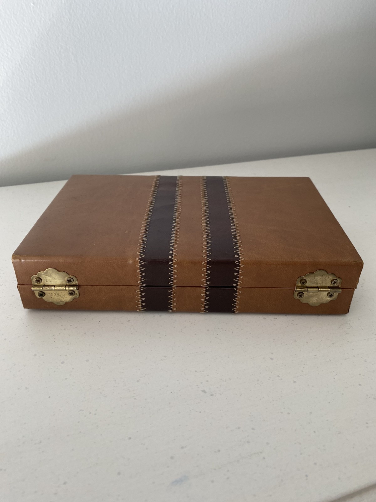 VTG Double-Six Domino Set with Metal Spinners in Brown Faux-Case