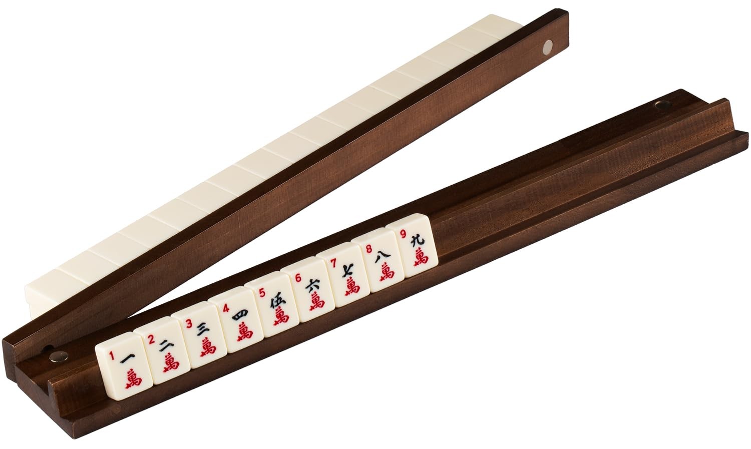 4pcs Walnut Wood Mahjong Racks with Pushers