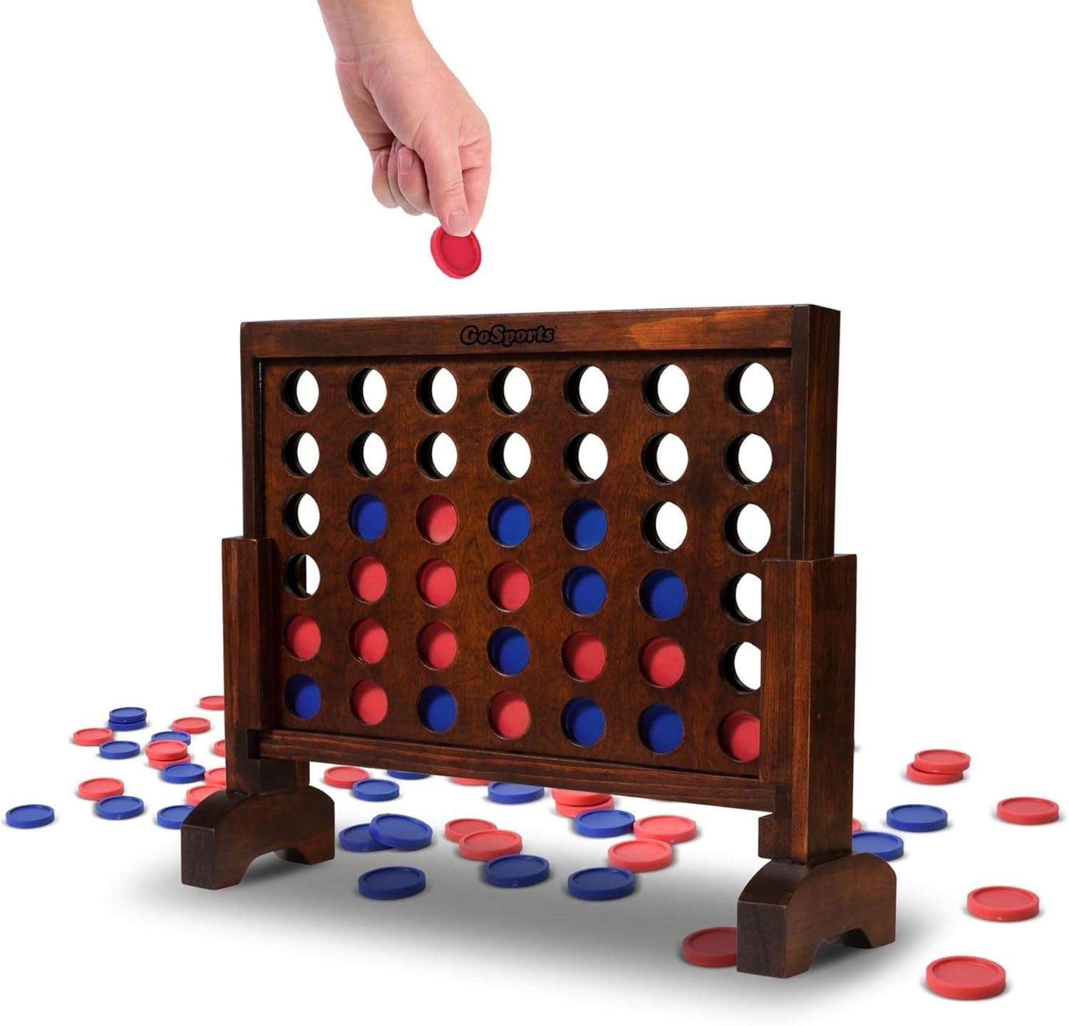 Hand-Stained Wooden 4 in a Row Game Brown 14 Inch Portable Case